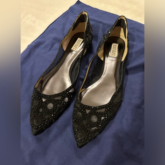 Badgley Mischka Shoes - BADGLEY MISCHKA BLACK CRYSTAL POINTED TOE FLAT BALLET SLIPPER  SHOE  SIZE 13